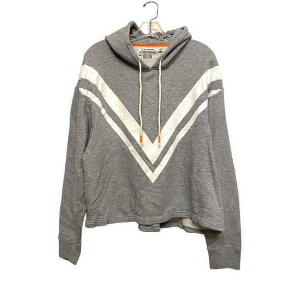 Tory Burch Tory Sport Chevron Hooded Sweatshirt Size Large Gray French Terry - Picture 1 of 8